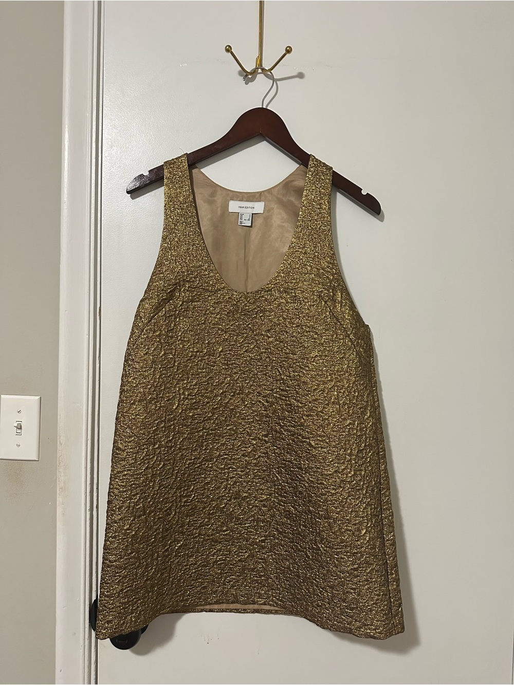 H&M Metallic Gold Textured Sleeveless Shift Dress